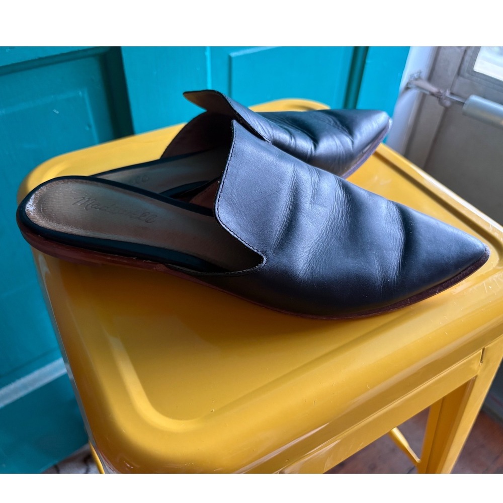 Madewell Gemma Mules Black Leather Pointed Toe Slip On Flat Shoes Womens 10‎